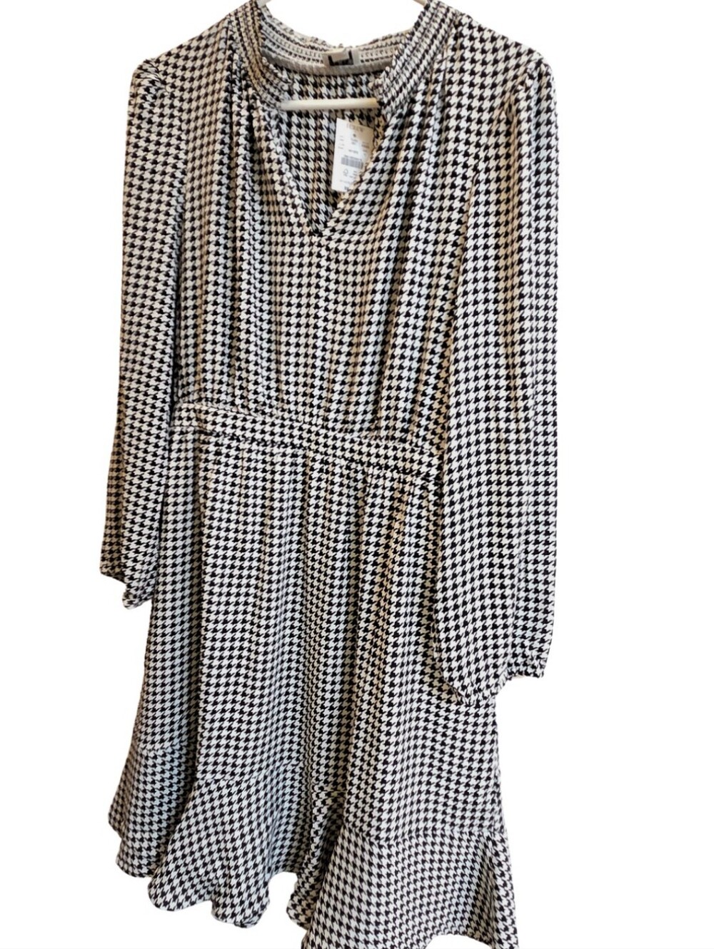 J. Crew Black and White Houndstooth Long-Sleeve Dress